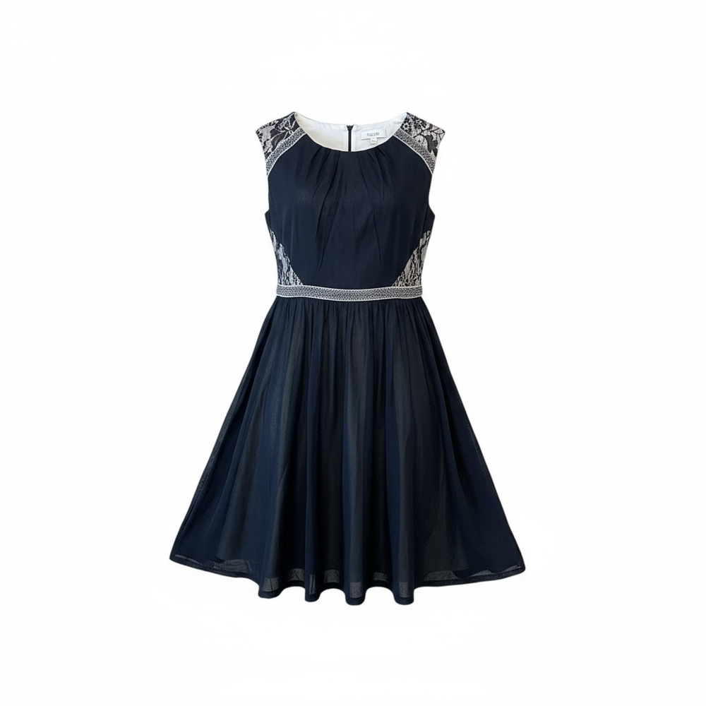 Sangria Women's Sleeveless Cocktail Dress, Navy Blue with Lace Detail, A-Line Fi